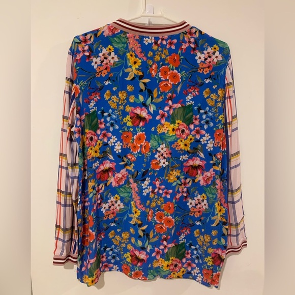 Zara Floral and Plaid Long Sleeve Top - Blue and Red - Picture 4 of 7